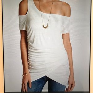 Ivory Ruched Cold Shoulder Top